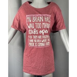 Instant Message T-Shirt Adult 1XL Burgundy "My Brian Has Way Too" Short Sleeve